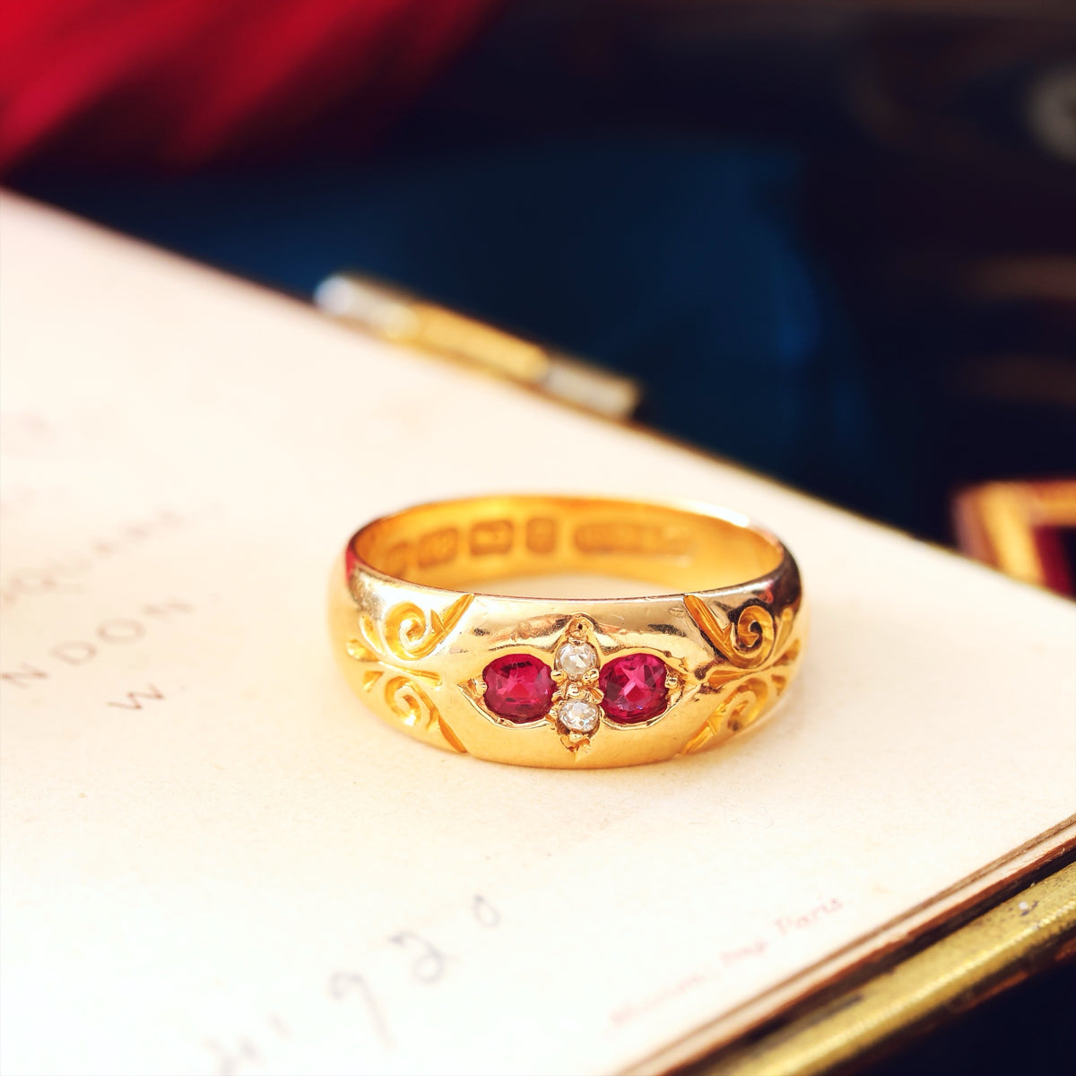 Antique Date 1899 Gypsy Ruby & Diamond Ring