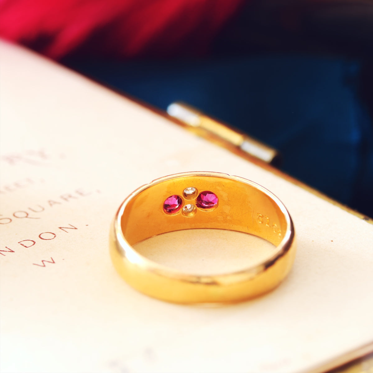 Antique Date 1899 Gypsy Ruby & Diamond Ring