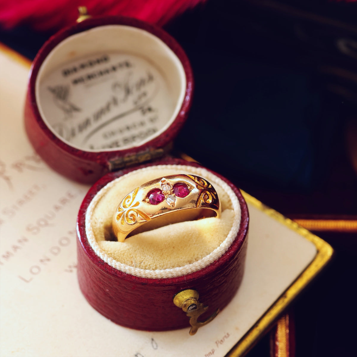 Antique Date 1899 Gypsy Ruby & Diamond Ring