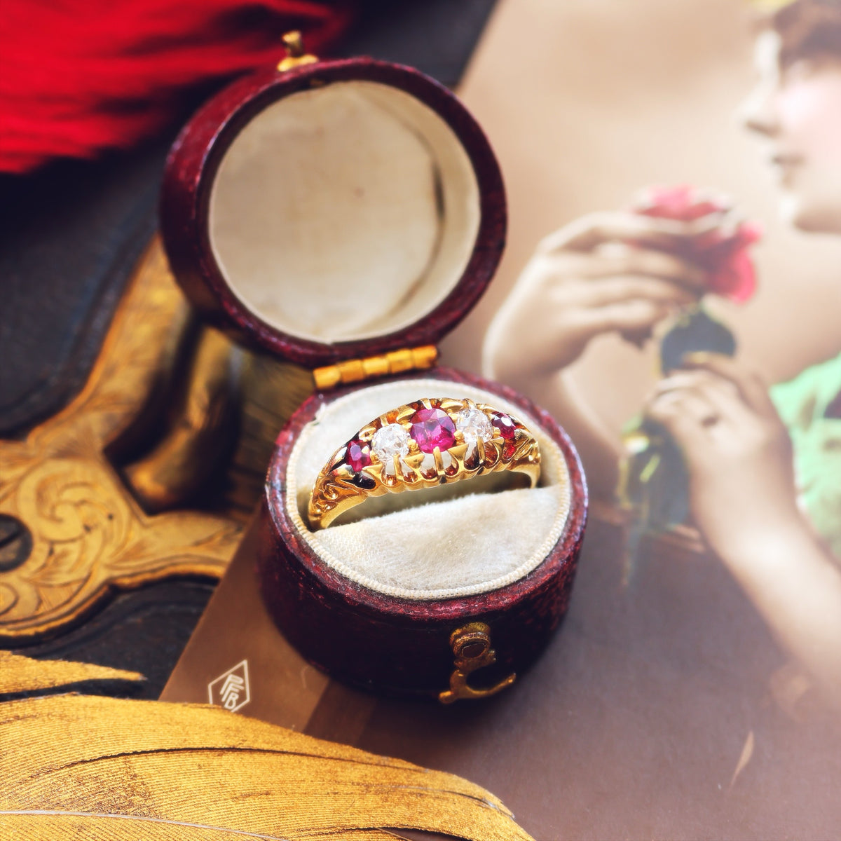 Antique Date 1901 Ruby & Diamond Engagement Ring