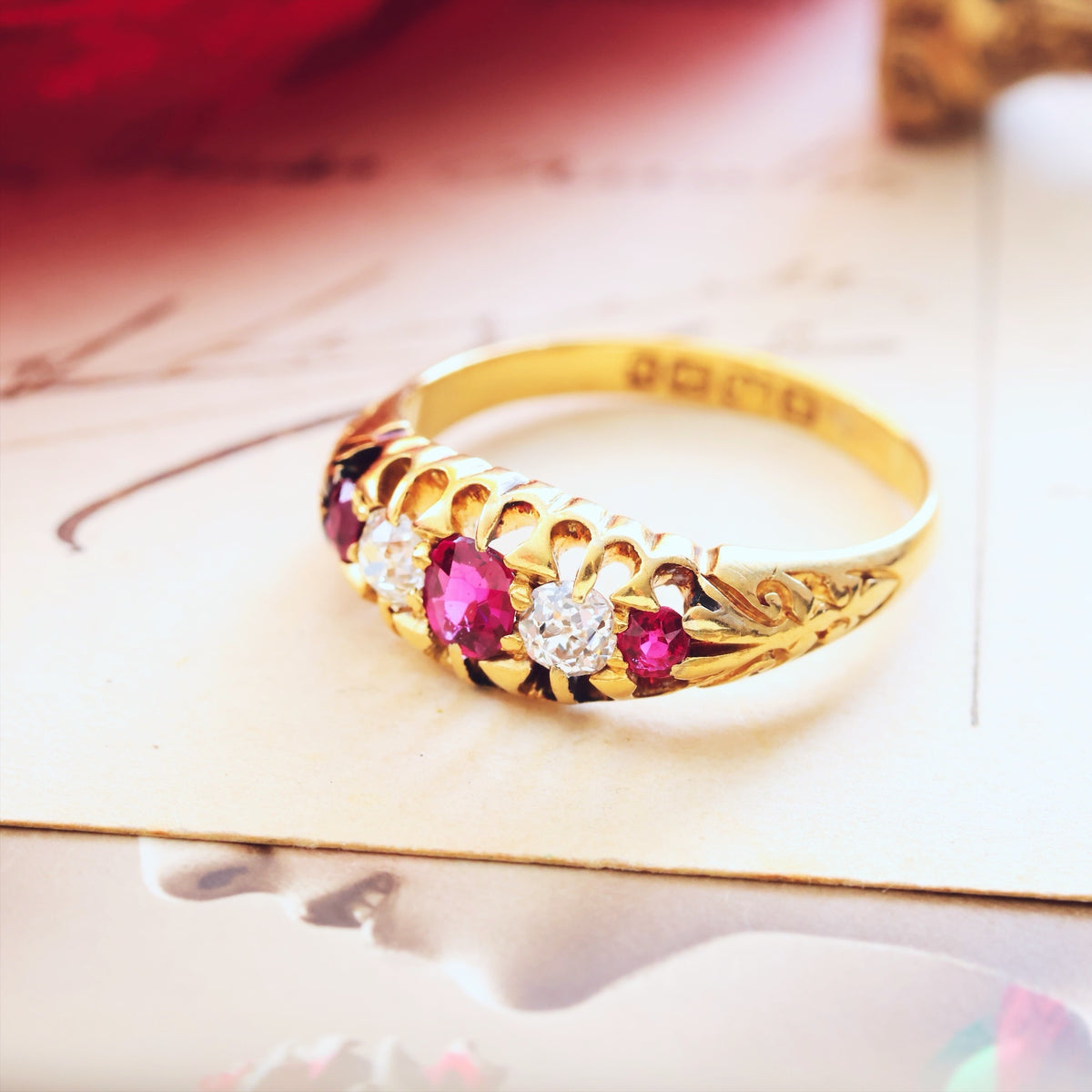 Antique Date 1901 Ruby & Diamond Engagement Ring
