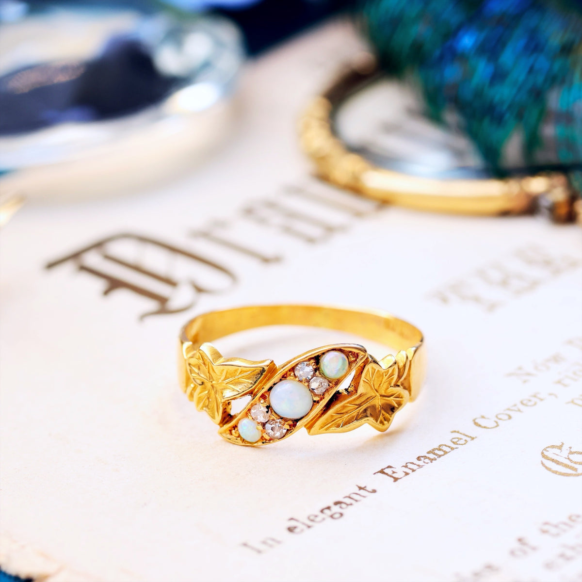 Date 1902 Arts & Crafts Opal & Diamond Ring