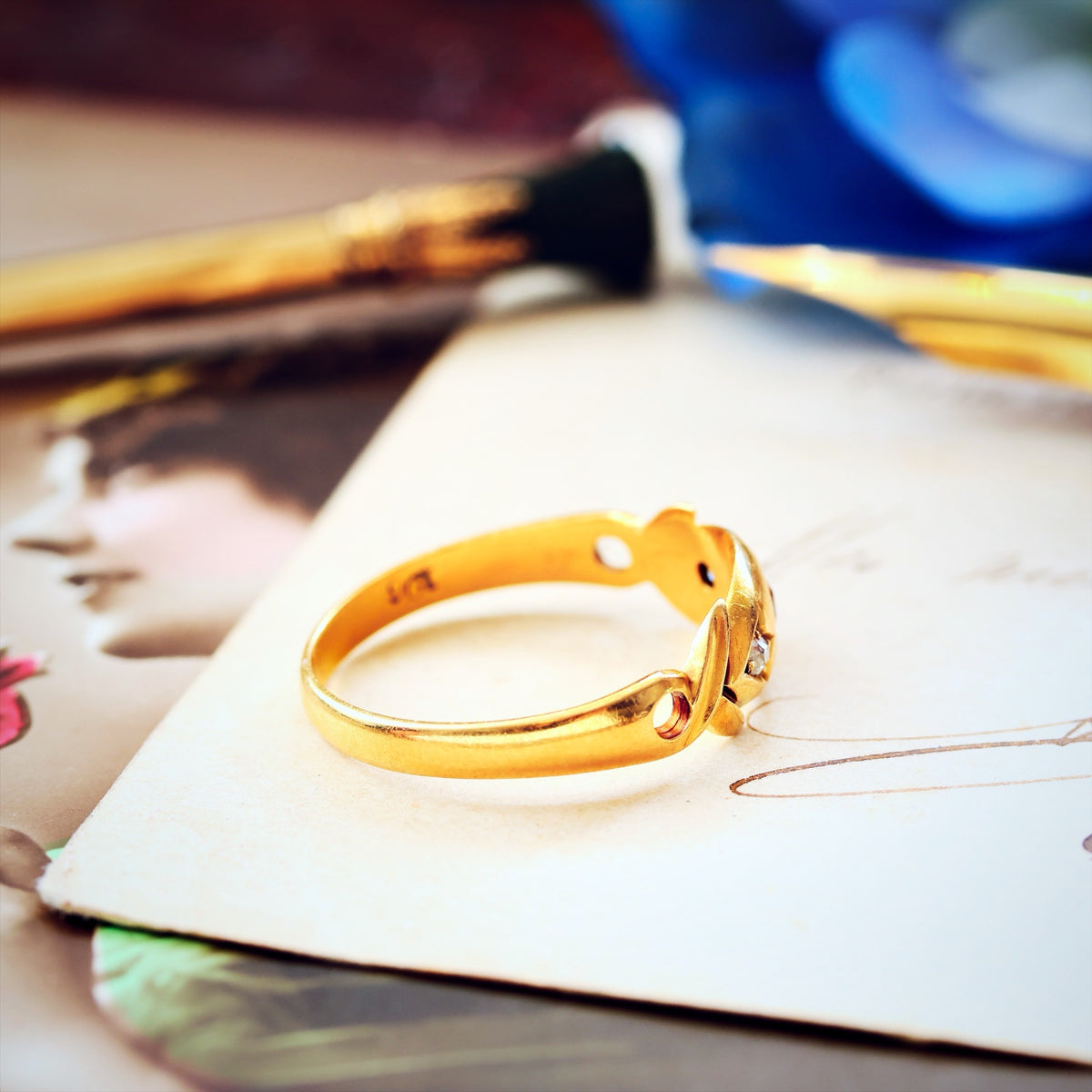 Date 1903 18ct Gold Ruby & Diamond Gypsy Style Ring