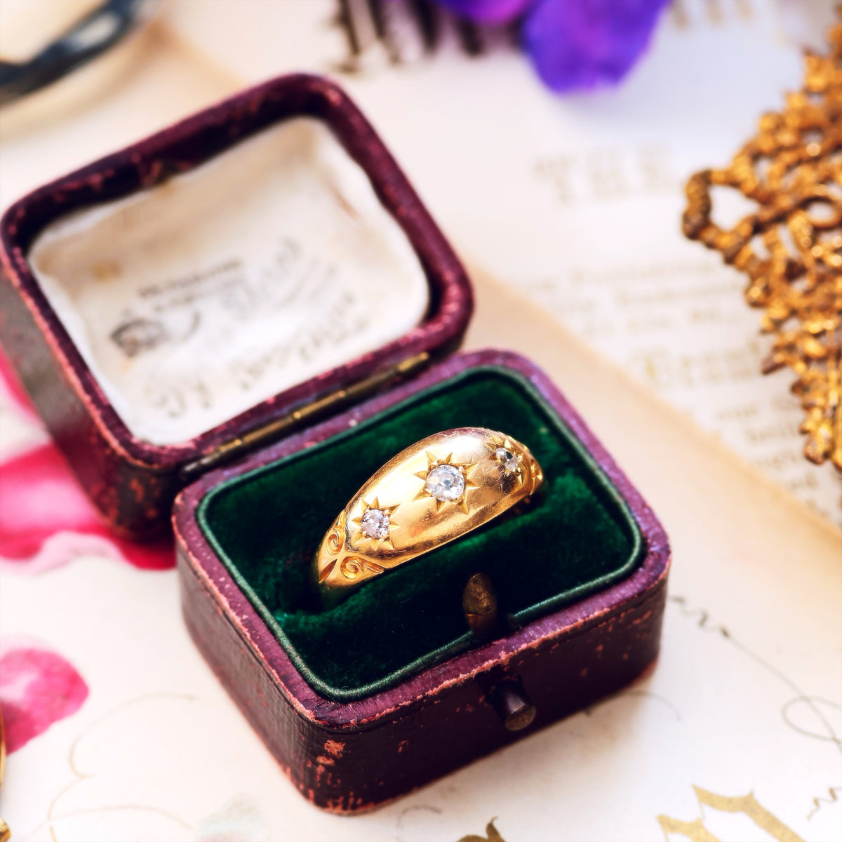 Antique Date 1903 Gypsy Set Diamond Wedding Band