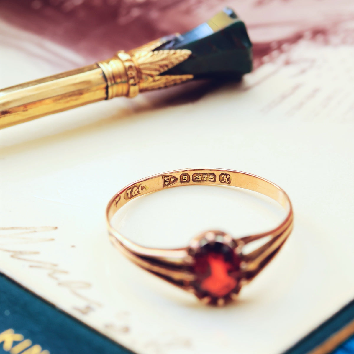 Pretty Antique Date 1910 Garnet Dress Ring