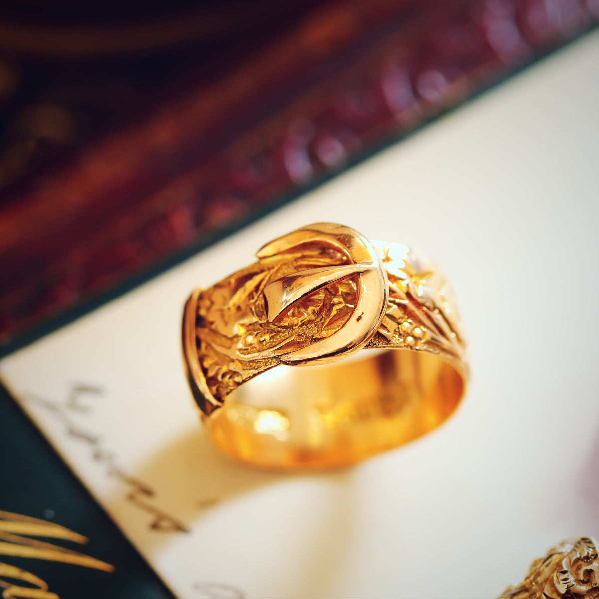 Antique Date 1914 18ct Gold 'Fidelity' Buckle Wedding Ring