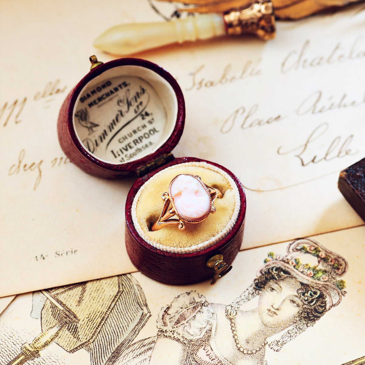 Date 1917 Grecian Goddess Shell Cameo Ring
