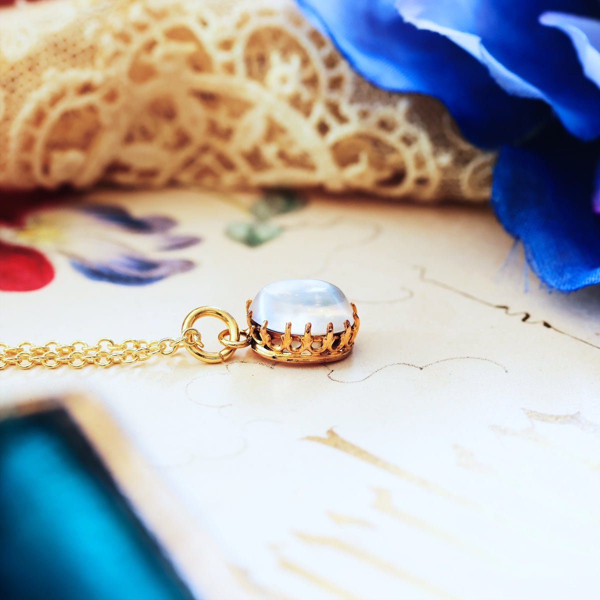 Antique Edwardian Blue Moonstone Necklace