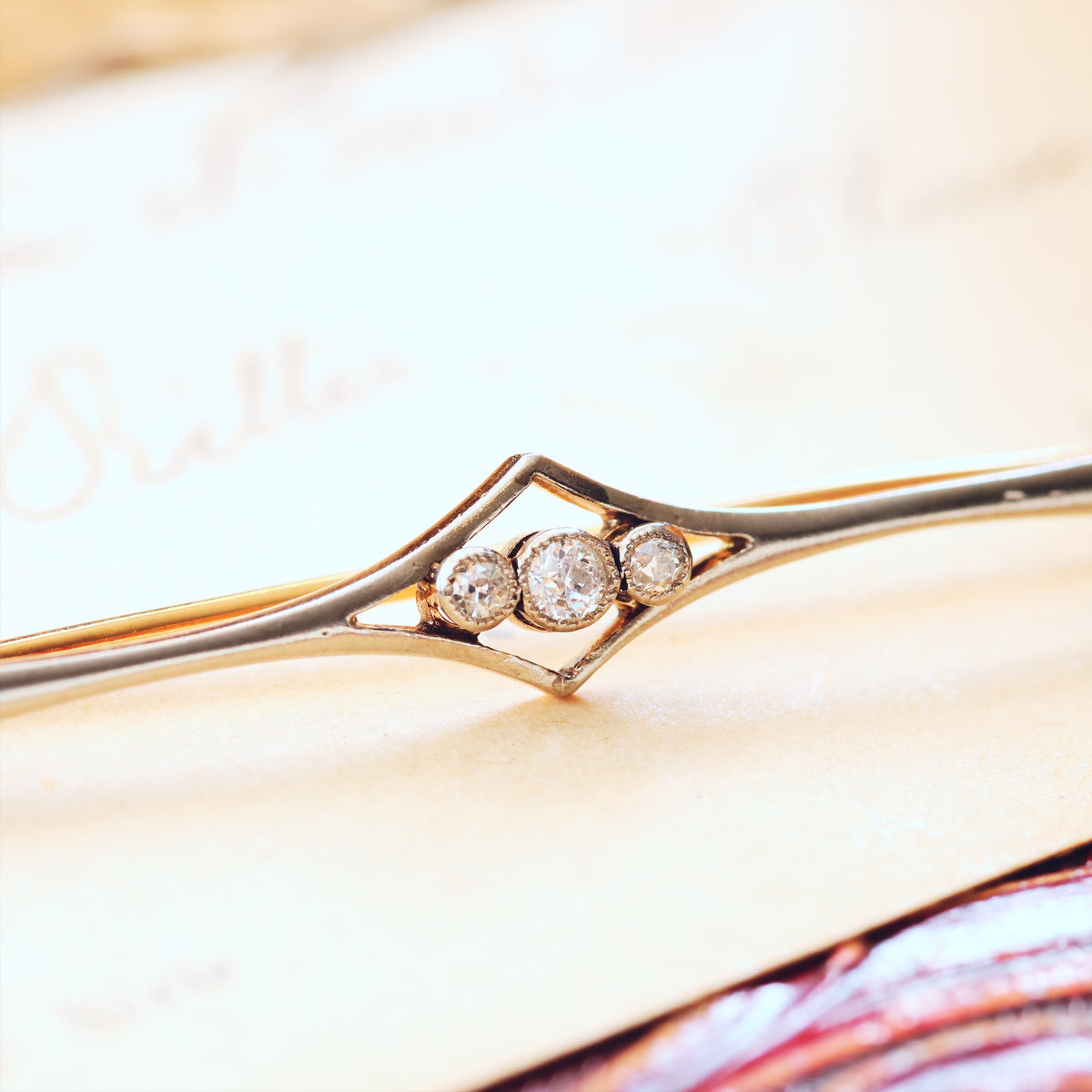 Antique Edwardian Elegance Diamond Bar Brooch in Original Box