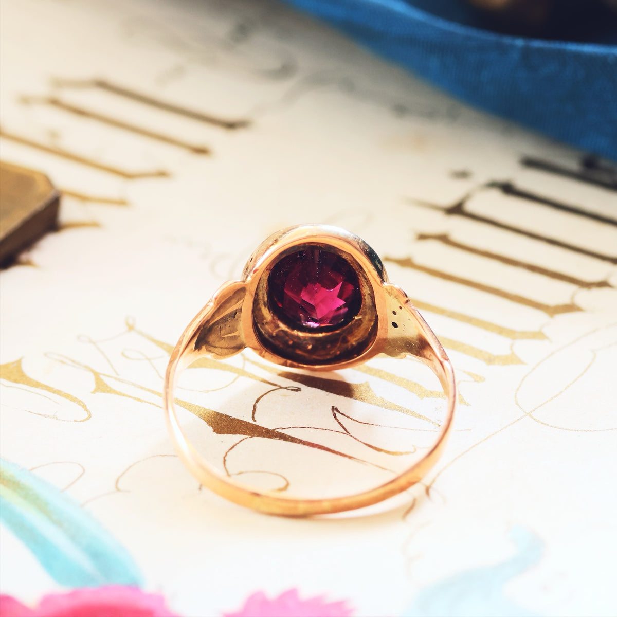 Antique Edwardian Garnet & Pearl Cluster Ring