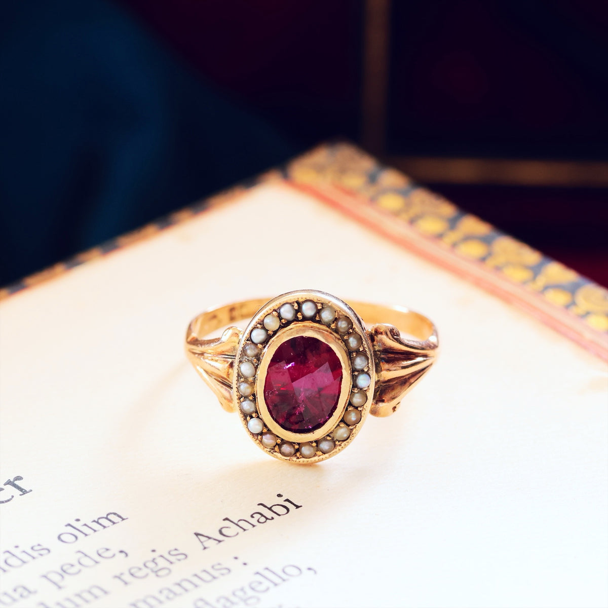 Antique Edwardian Garnet & Pearl Cluster Ring