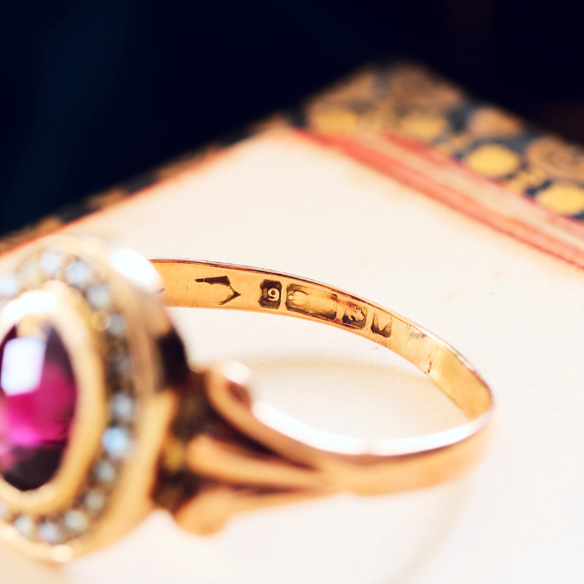 Antique Edwardian Garnet & Pearl Cluster Ring