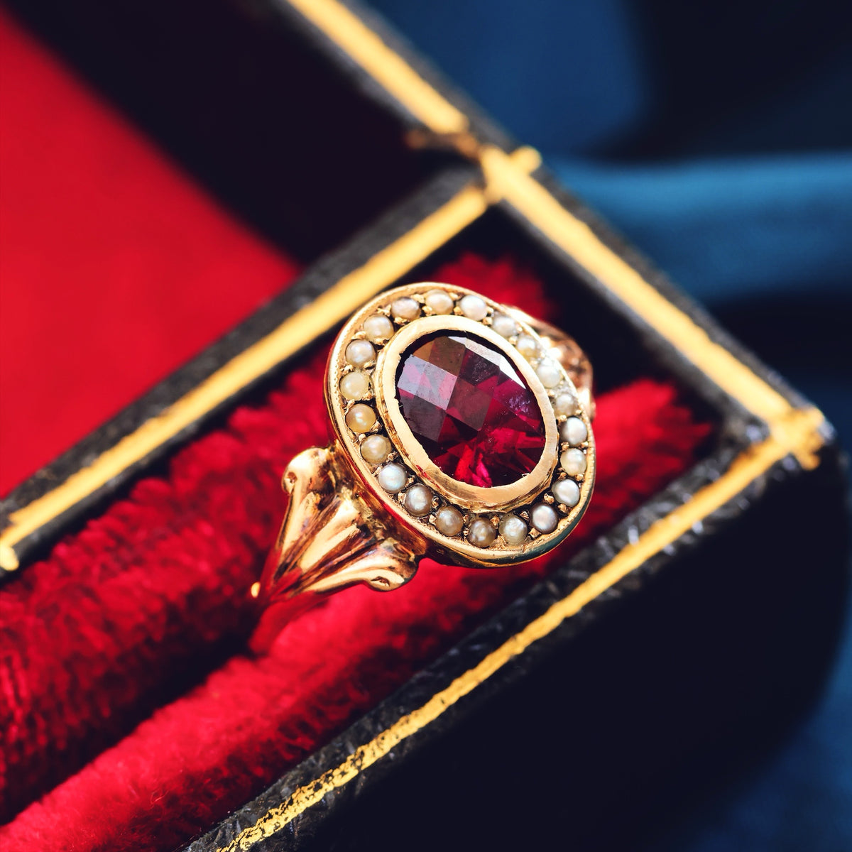 Antique Edwardian Garnet & Pearl Cluster Ring
