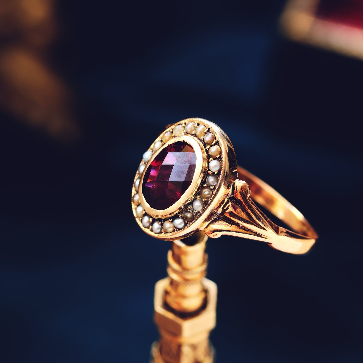 Antique Edwardian Garnet & Pearl Cluster Ring