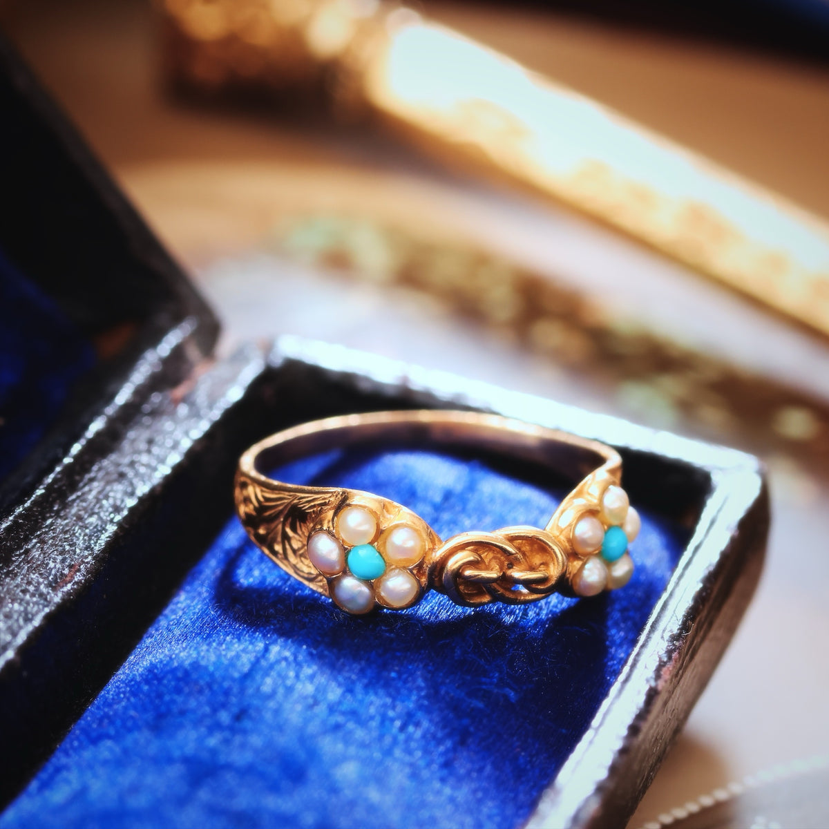 Antique Forget-me-not Turquoise & Wild Pearl Ring