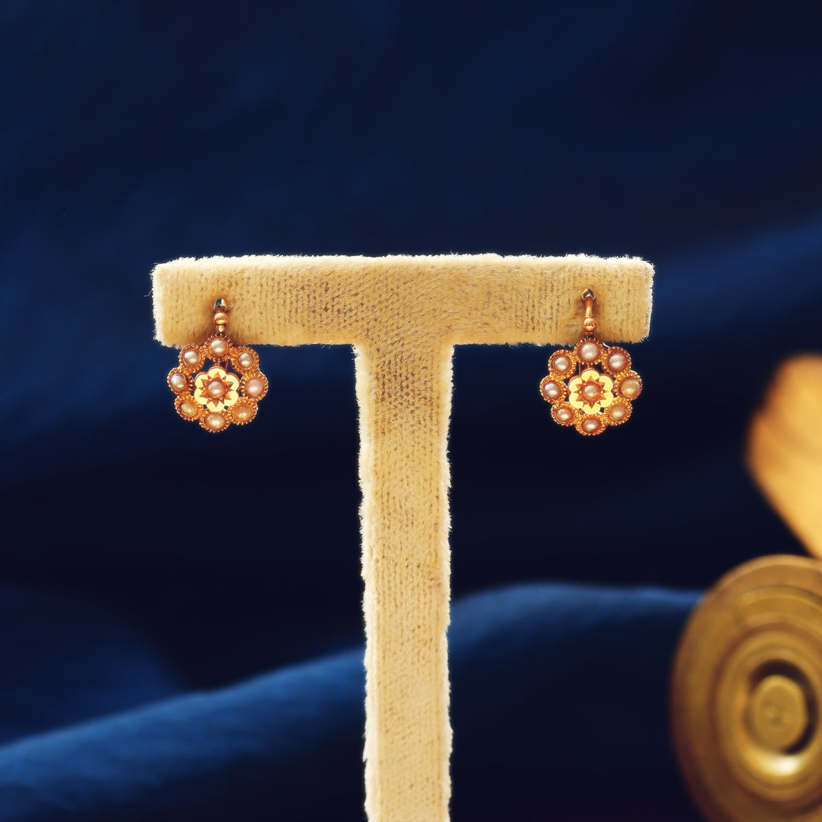 Antique French 18ct Gold Seed Pearl Earrings