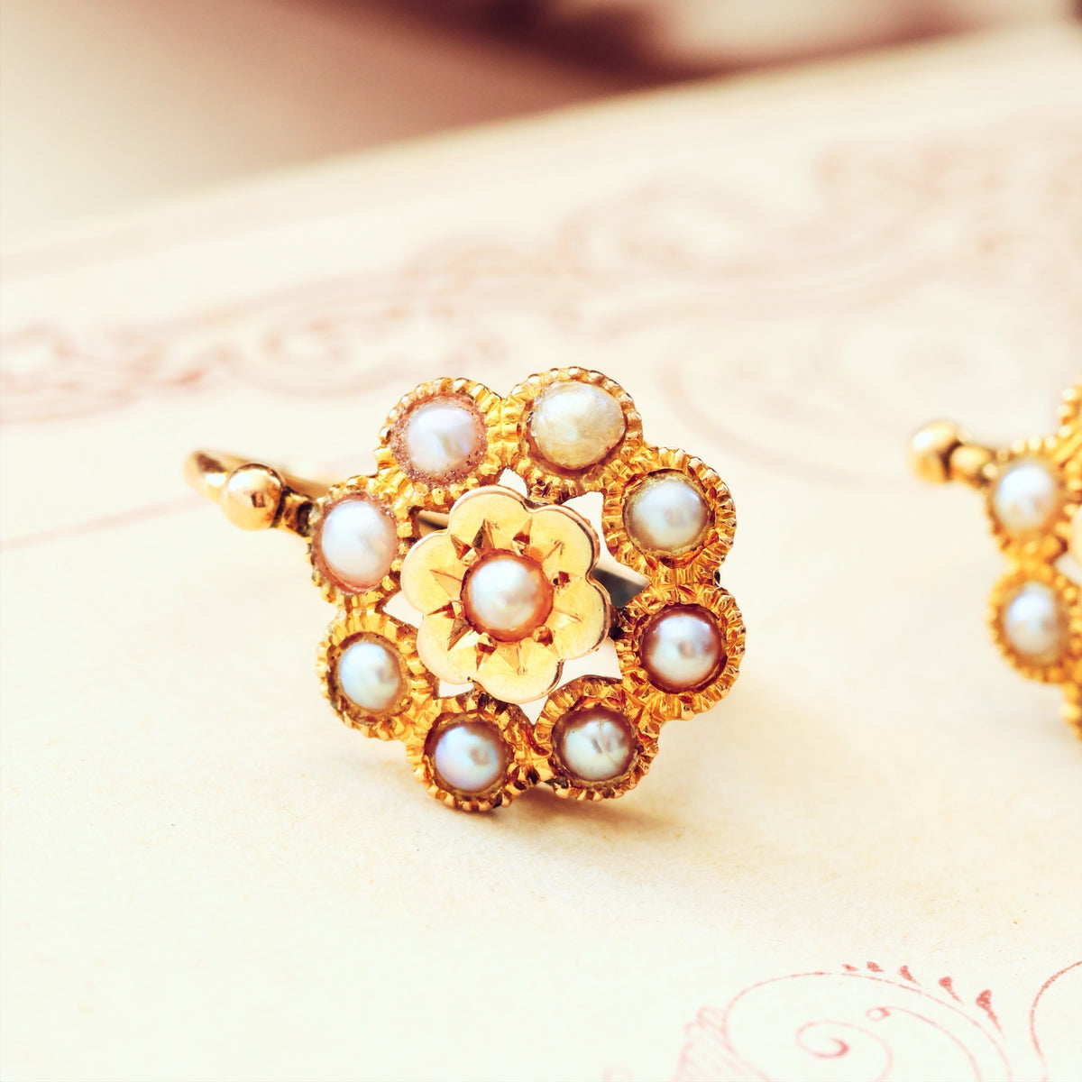 Antique French 18ct Gold Seed Pearl Earrings