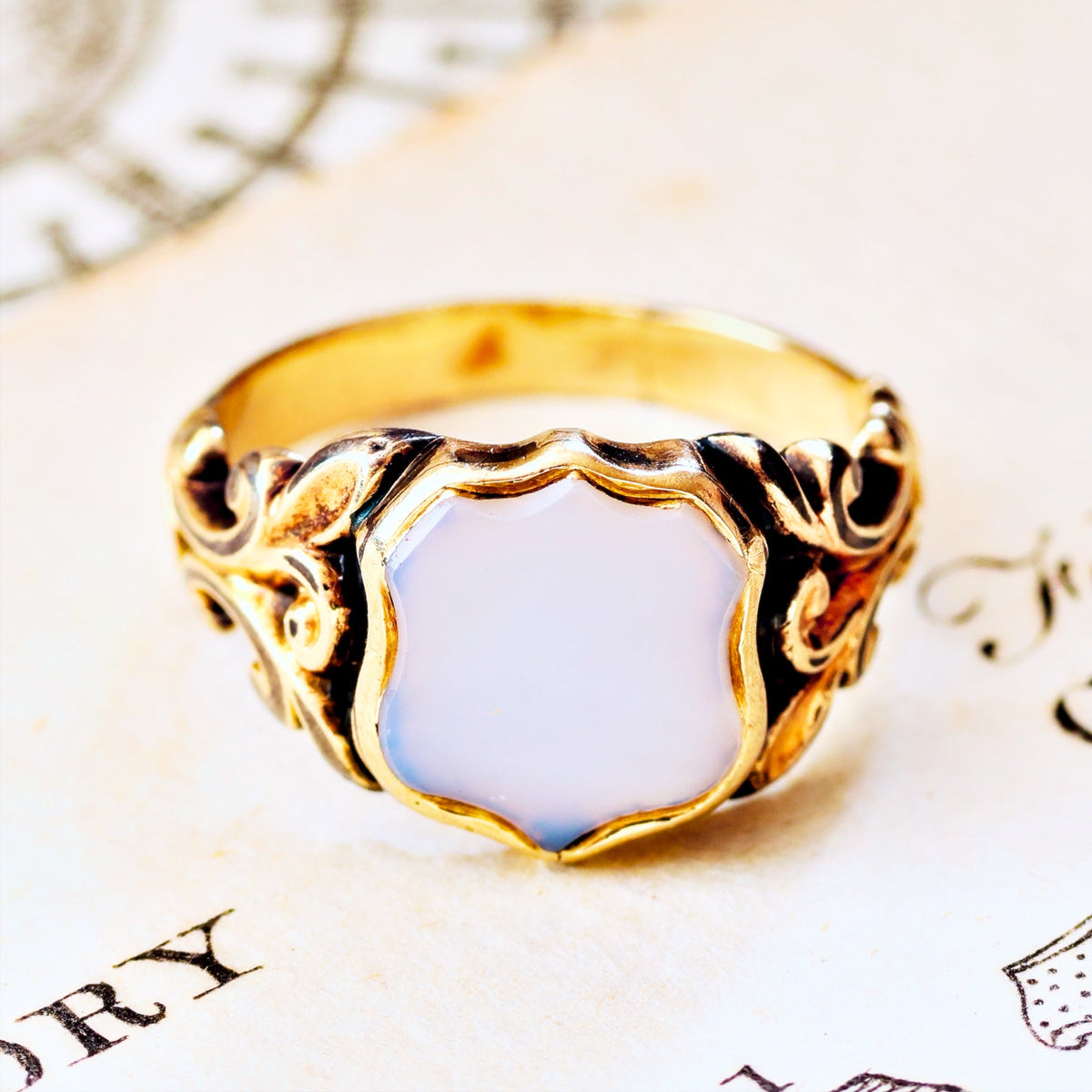 Antique Georgian Chalcedony Shield Signet Ring