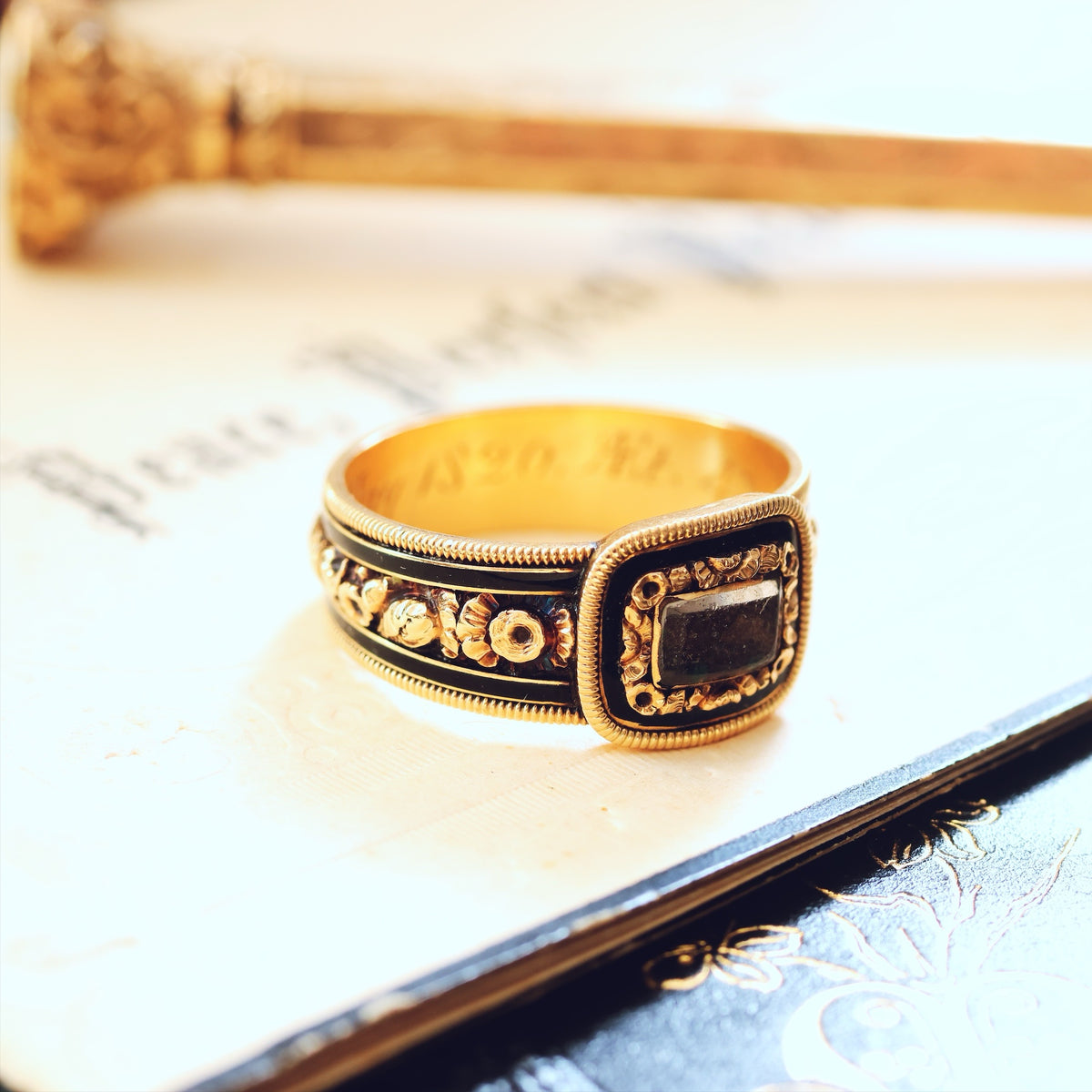 Precious Georgian Date 1820 Enamelled Mourning Ring