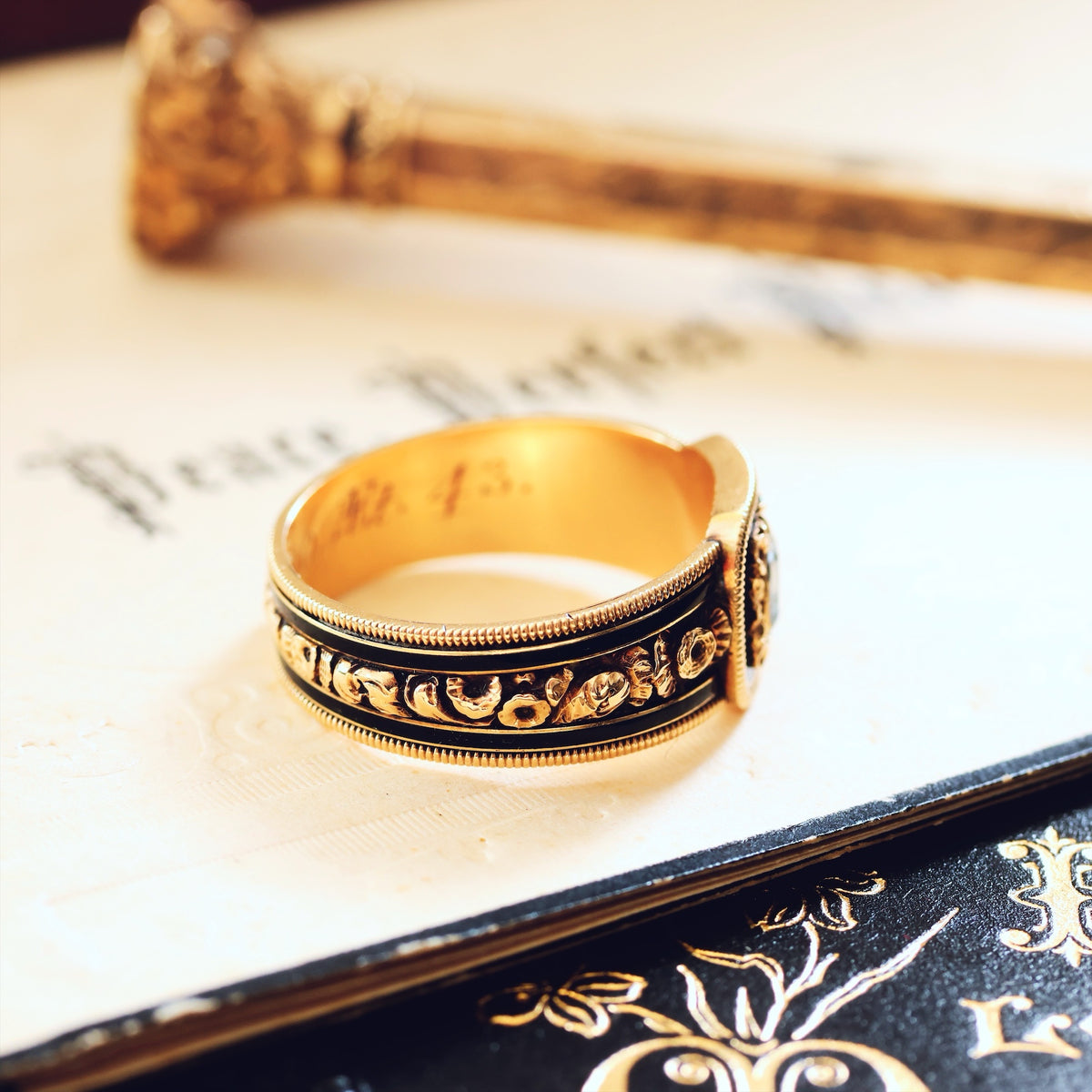 Precious Georgian Date 1820 Enamelled Mourning Ring