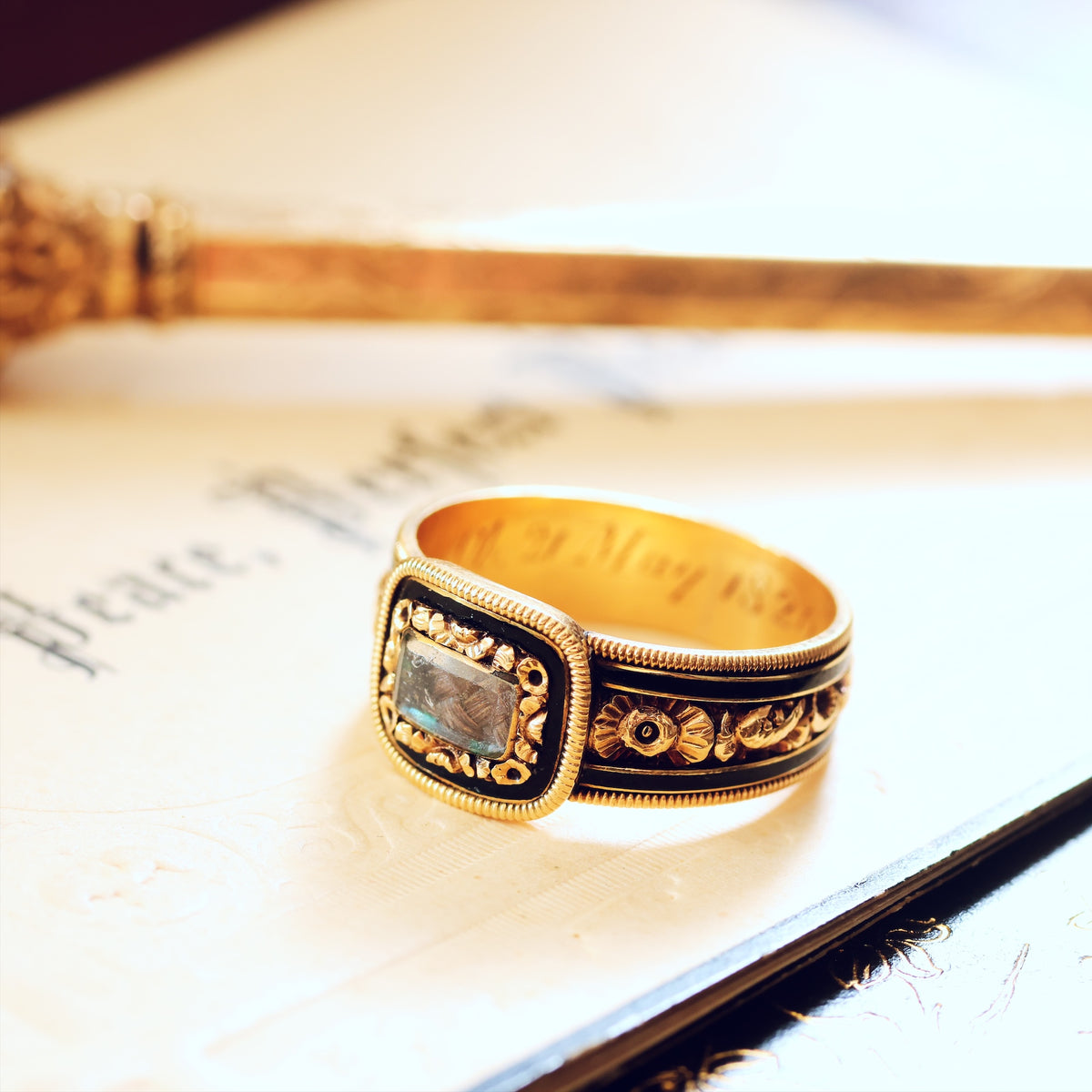 Precious Georgian Date 1820 Enamelled Mourning Ring