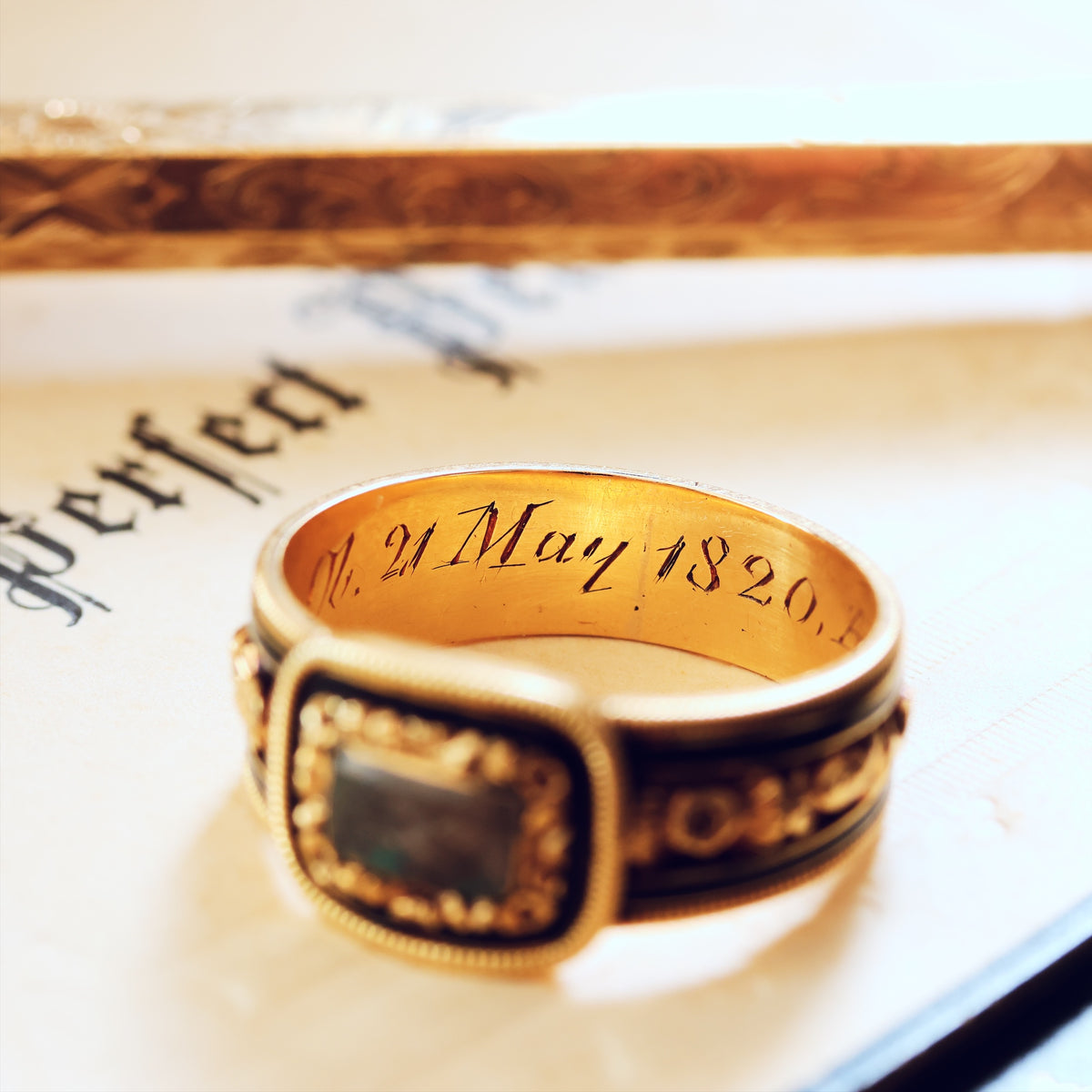Precious Georgian Date 1820 Enamelled Mourning Ring