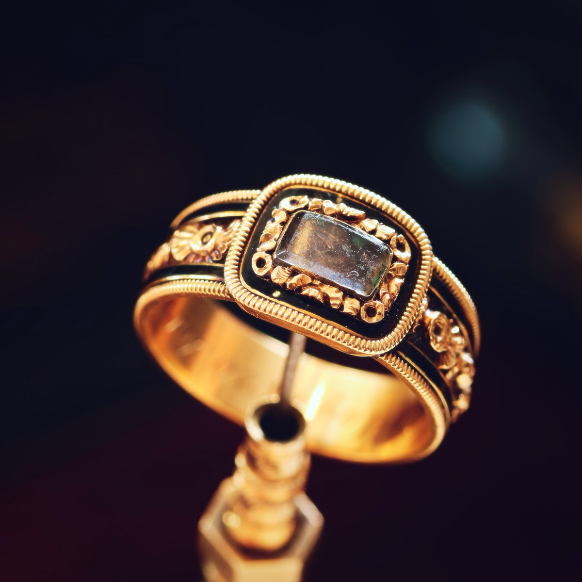 Precious Georgian Date 1820 Enamelled Mourning Ring