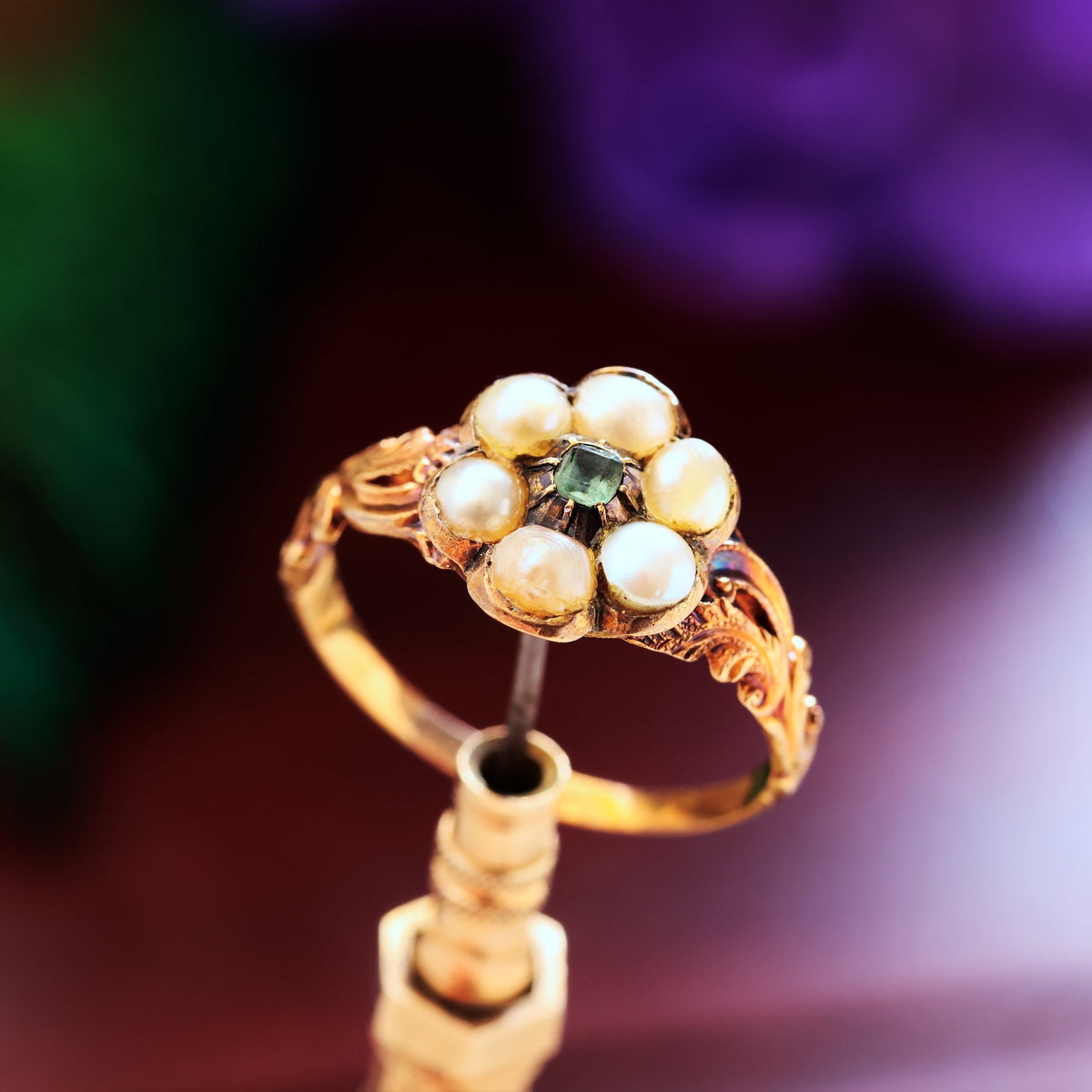 Exquisite Antique Georgian Emerald & Pearl Ring