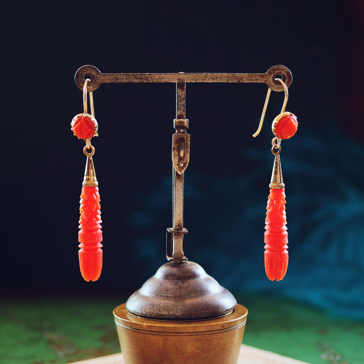 Fine Antique Georgian Hand Carved Coral Drop Earrings