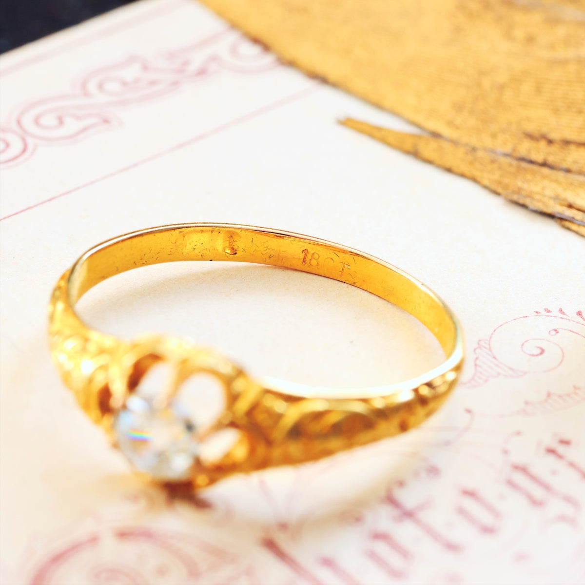 Antique Gothic Revivalist Diamond Engagement Ring