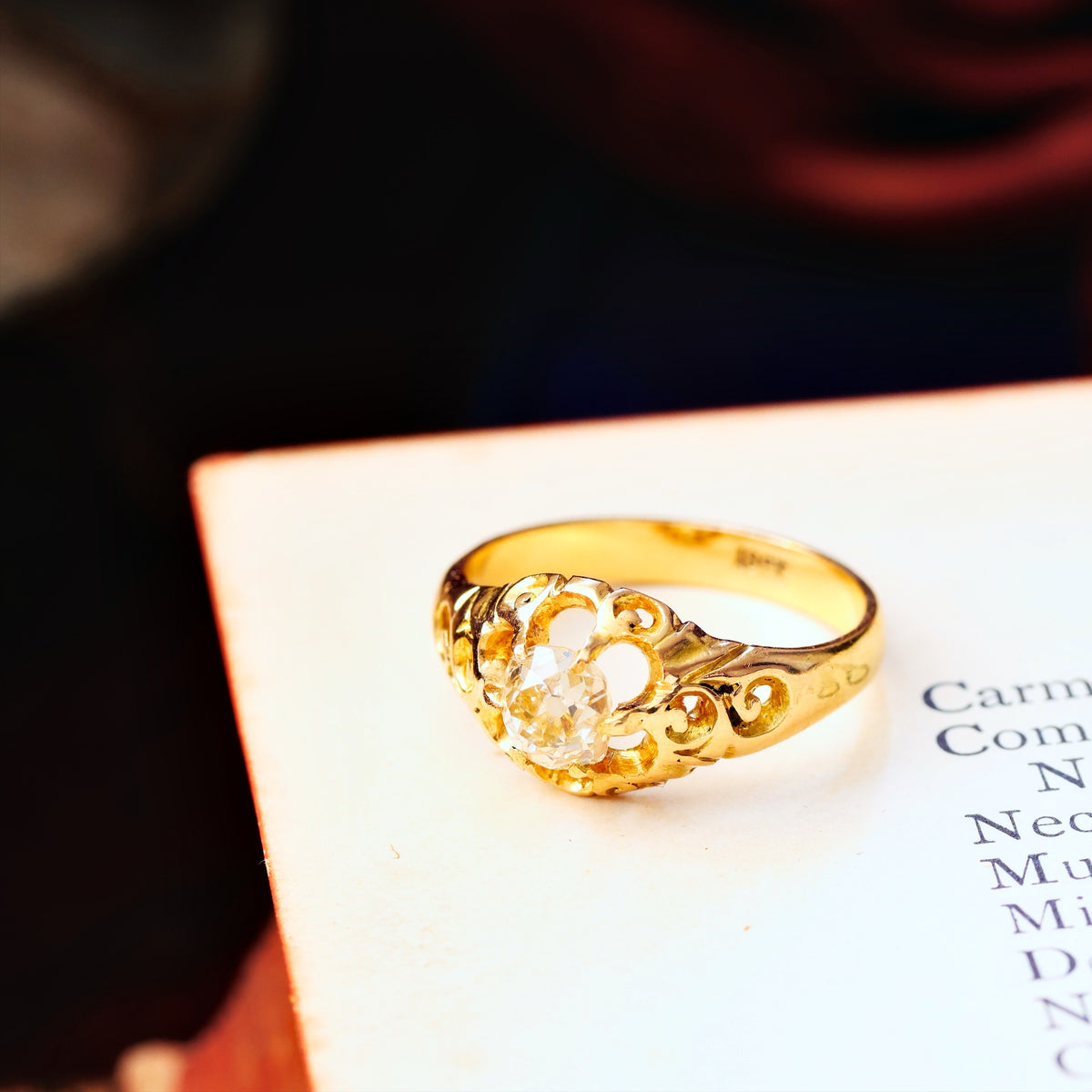 Antique Gothic Revivalist Diamond Solitaire Engagement Ring