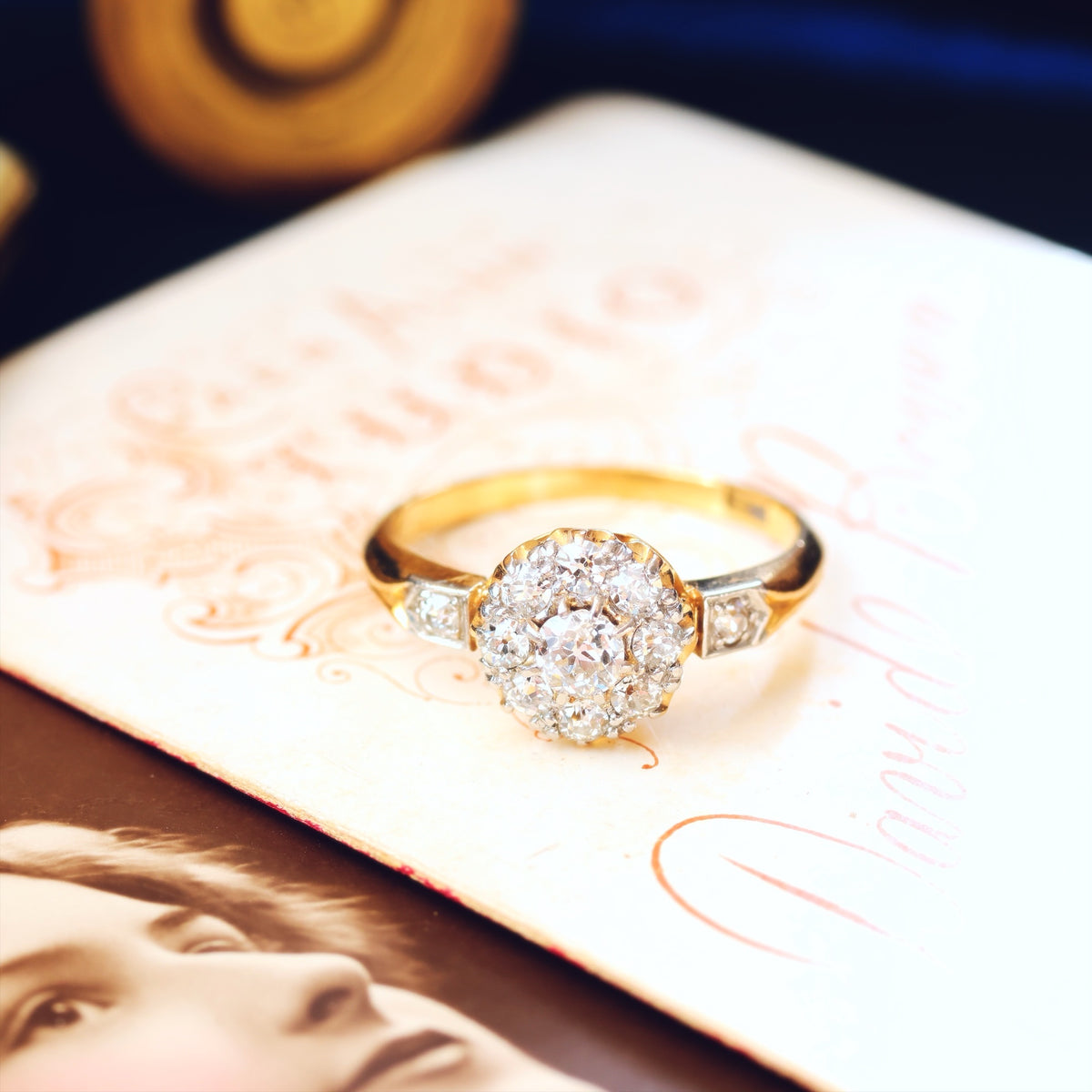 Antique Hand Cut Diamond Blossom Engagement Ring