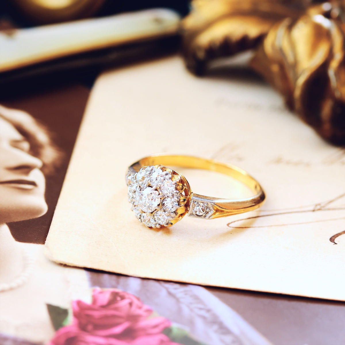 Antique Hand Cut Diamond Blossom Engagement Ring