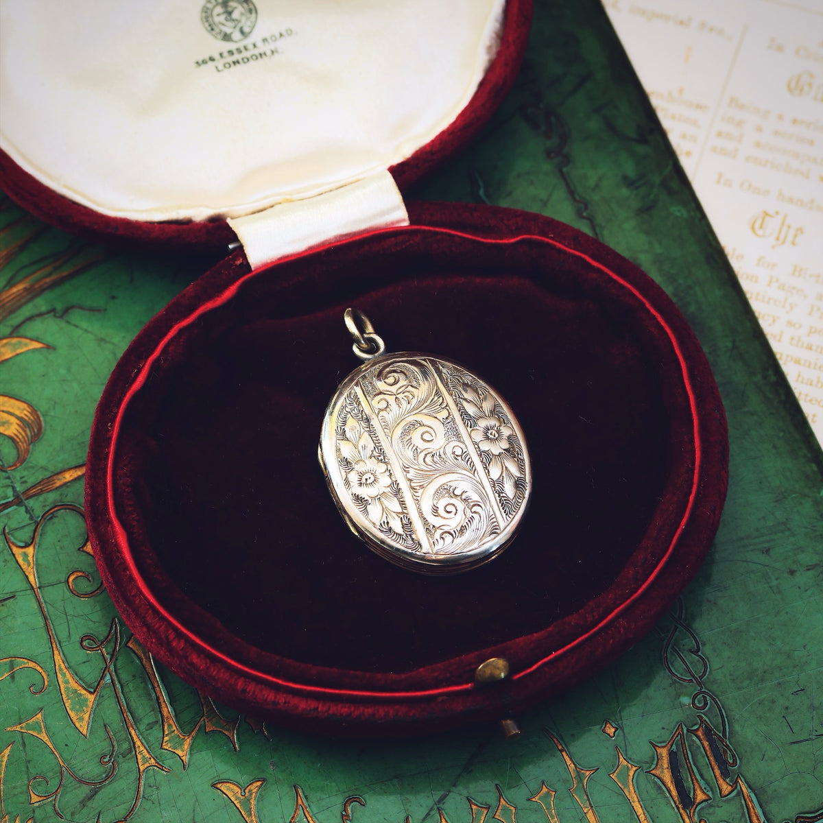 Antique Hand Engraved Oval Silver Locket
