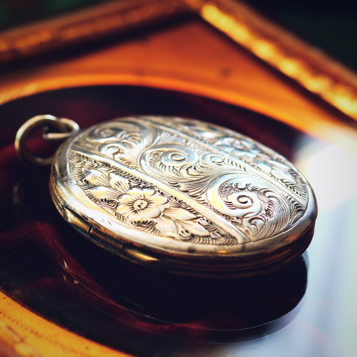 Antique Hand Engraved Oval Silver Locket