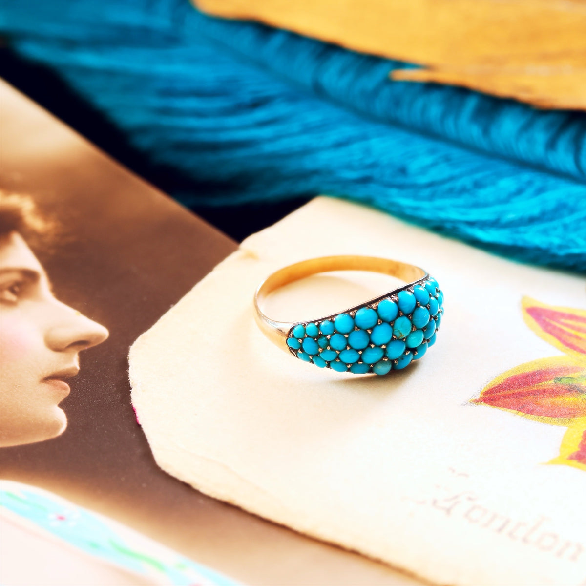 Antique Mid Victorian Pave Persian Turquoise Ring