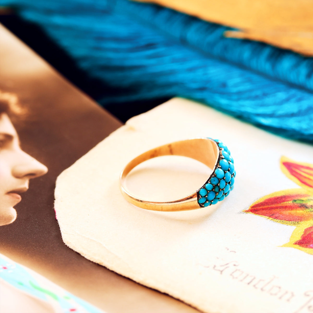 Antique Mid Victorian Pave Persian Turquoise Ring