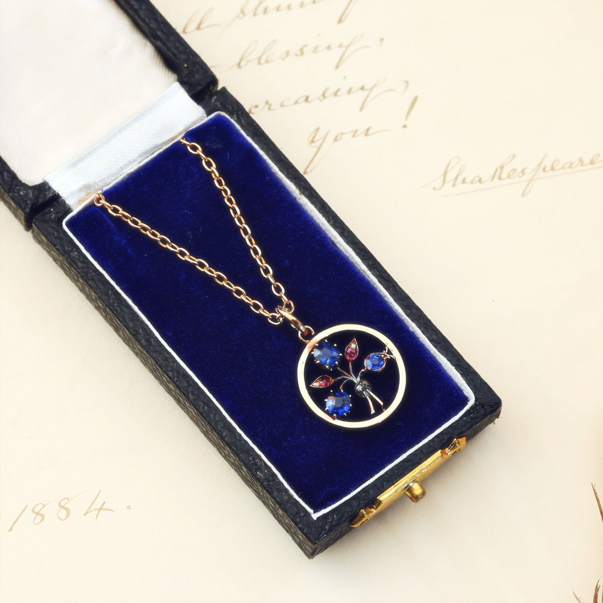 Antique Natural Sapphires, Diamond & Ruby Pendant