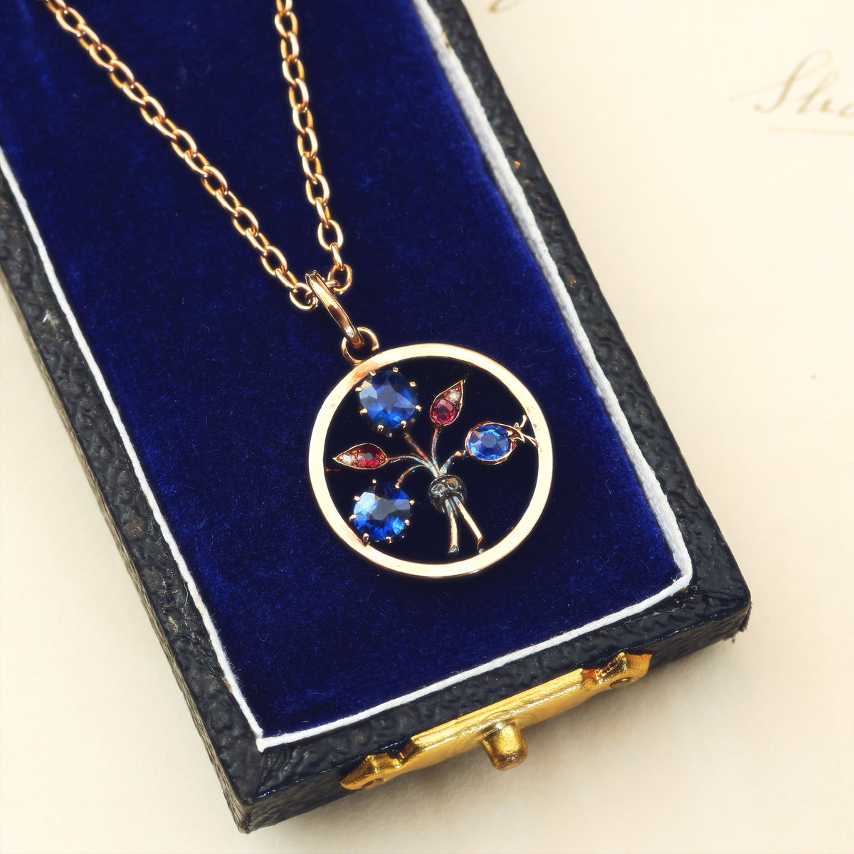 Antique Natural Sapphires, Diamond & Ruby Pendant