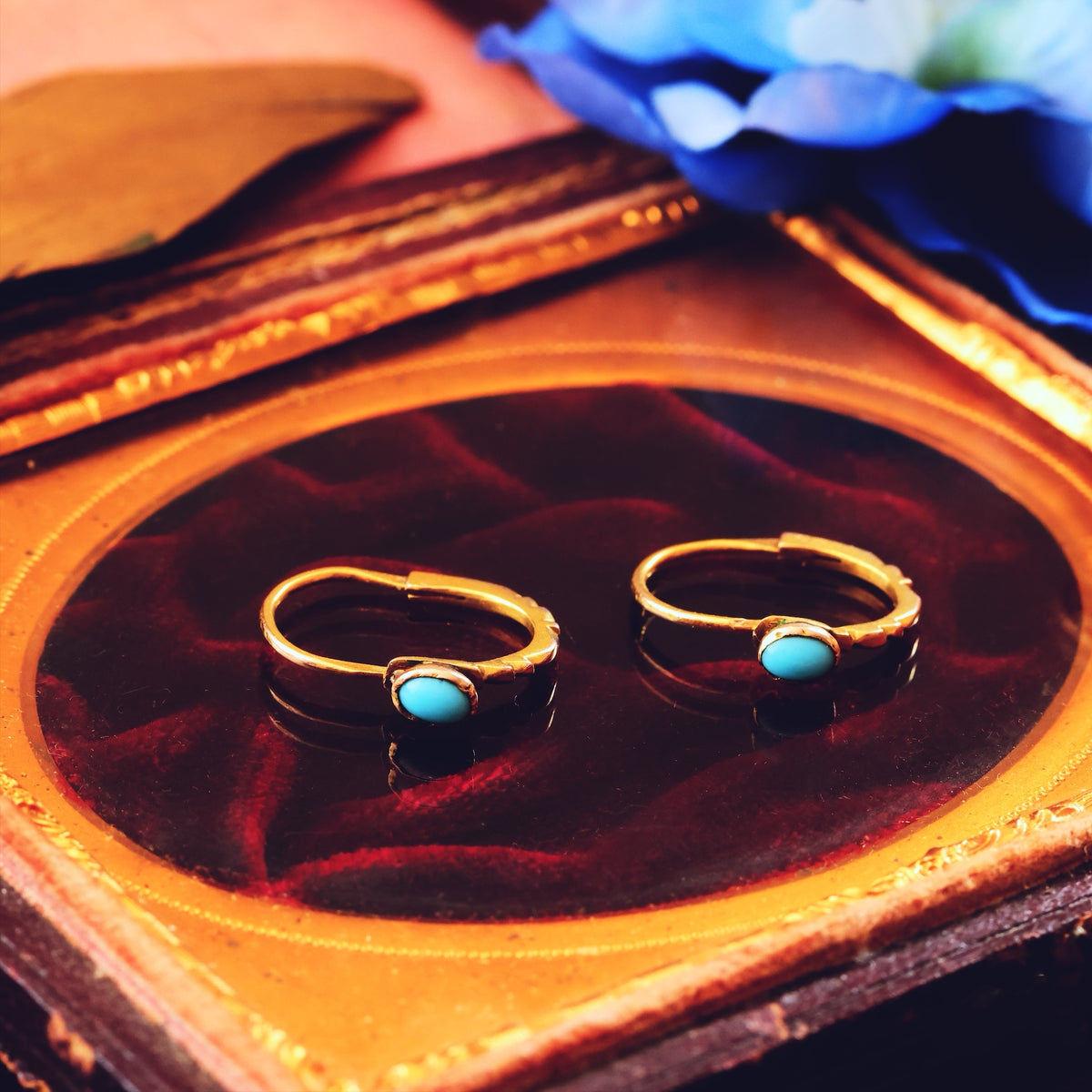 Antique Persian Turquoise 18ct Gold Dormeuse Earrings