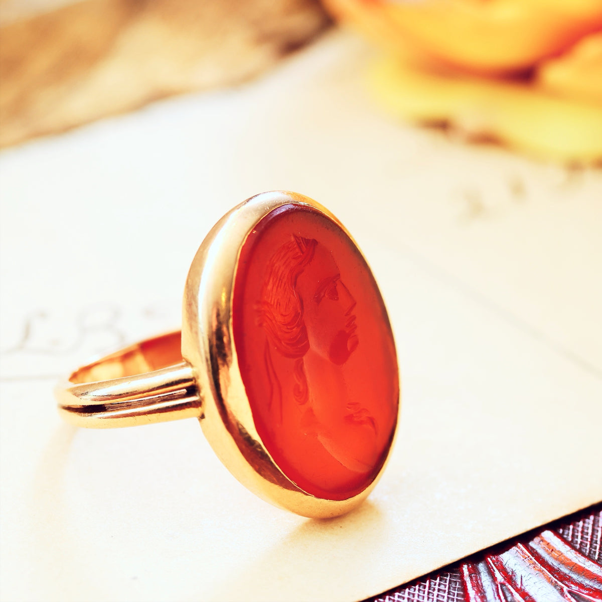 Antique Romanesque Carnelian Goddess Intaglio Ring