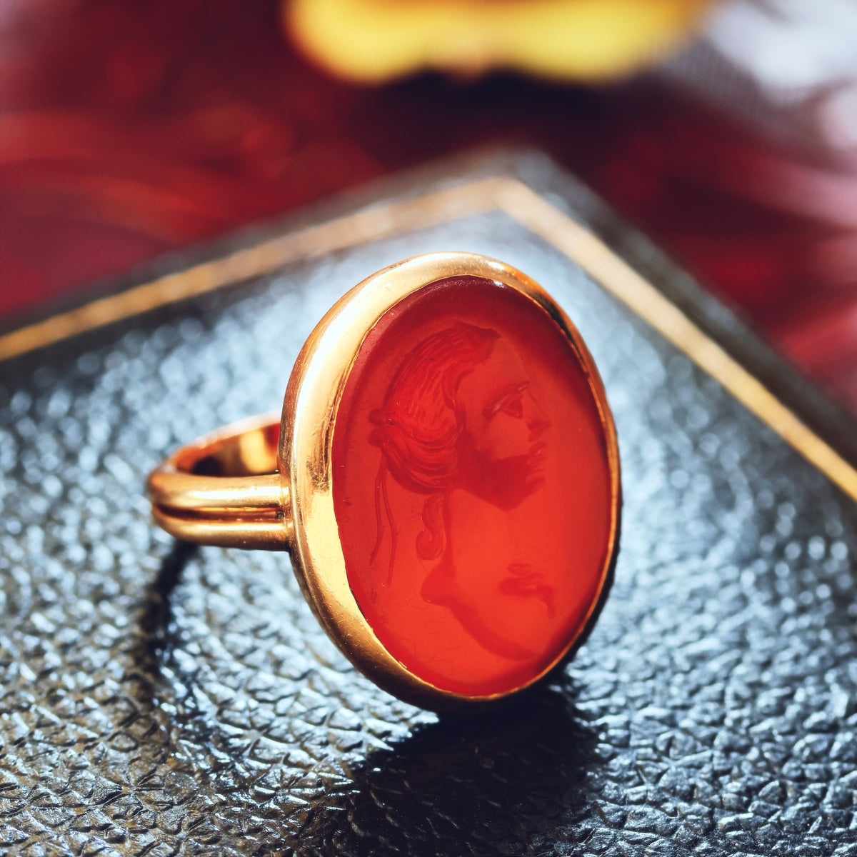 Antique Romanesque Carnelian Goddess Intaglio Ring