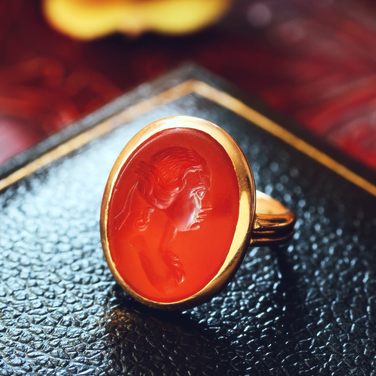 Antique Romanesque Carnelian Goddess Intaglio Ring