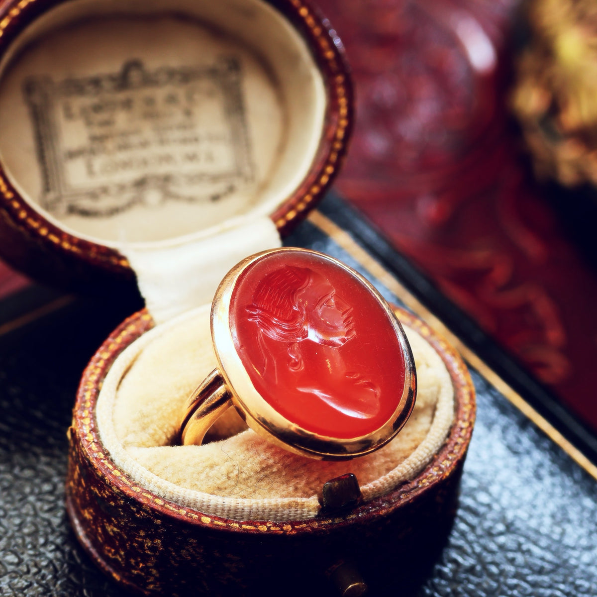 Antique Romanesque Carnelian Goddess Intaglio Ring