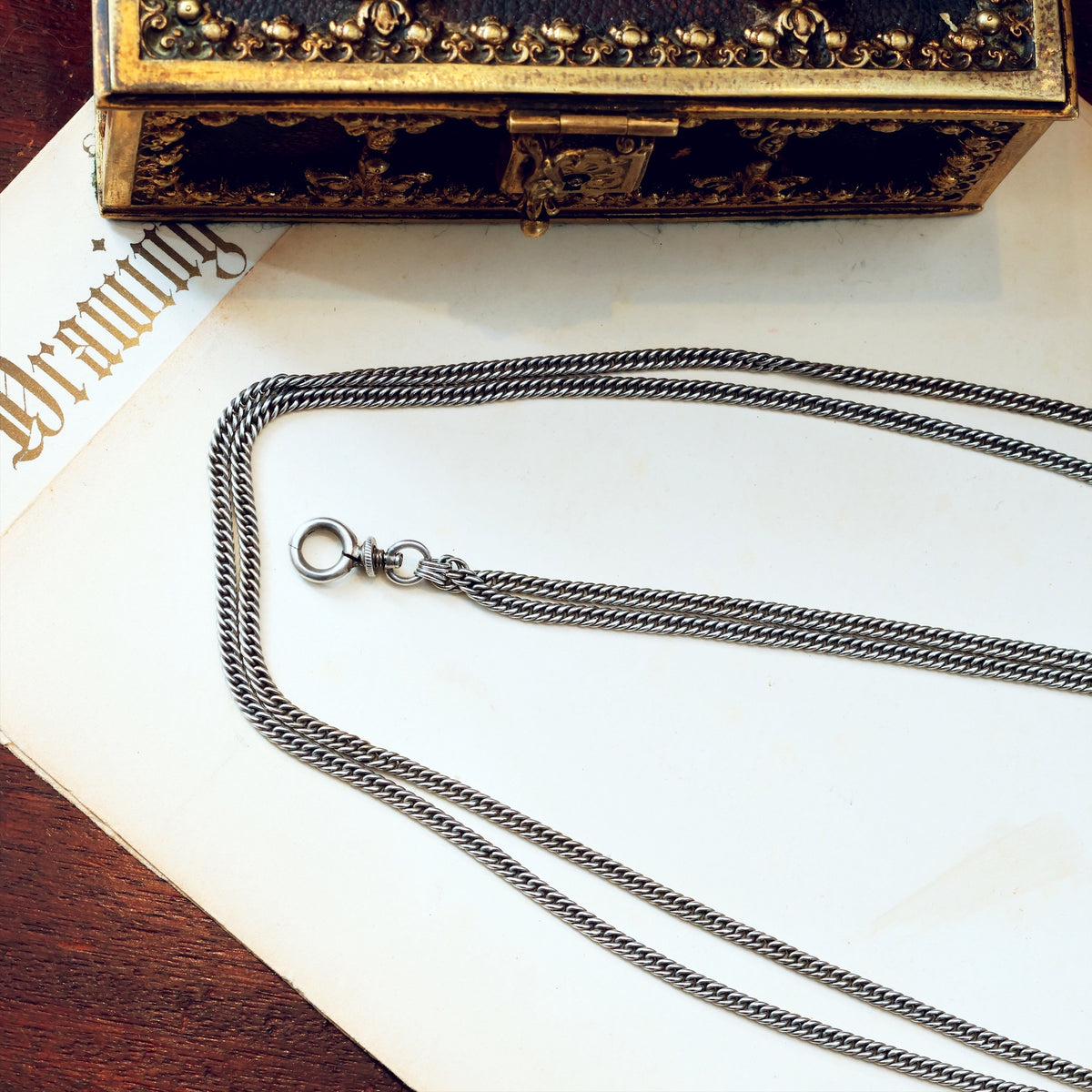 Antique Victorian 60 inch Silver Longuard Chain