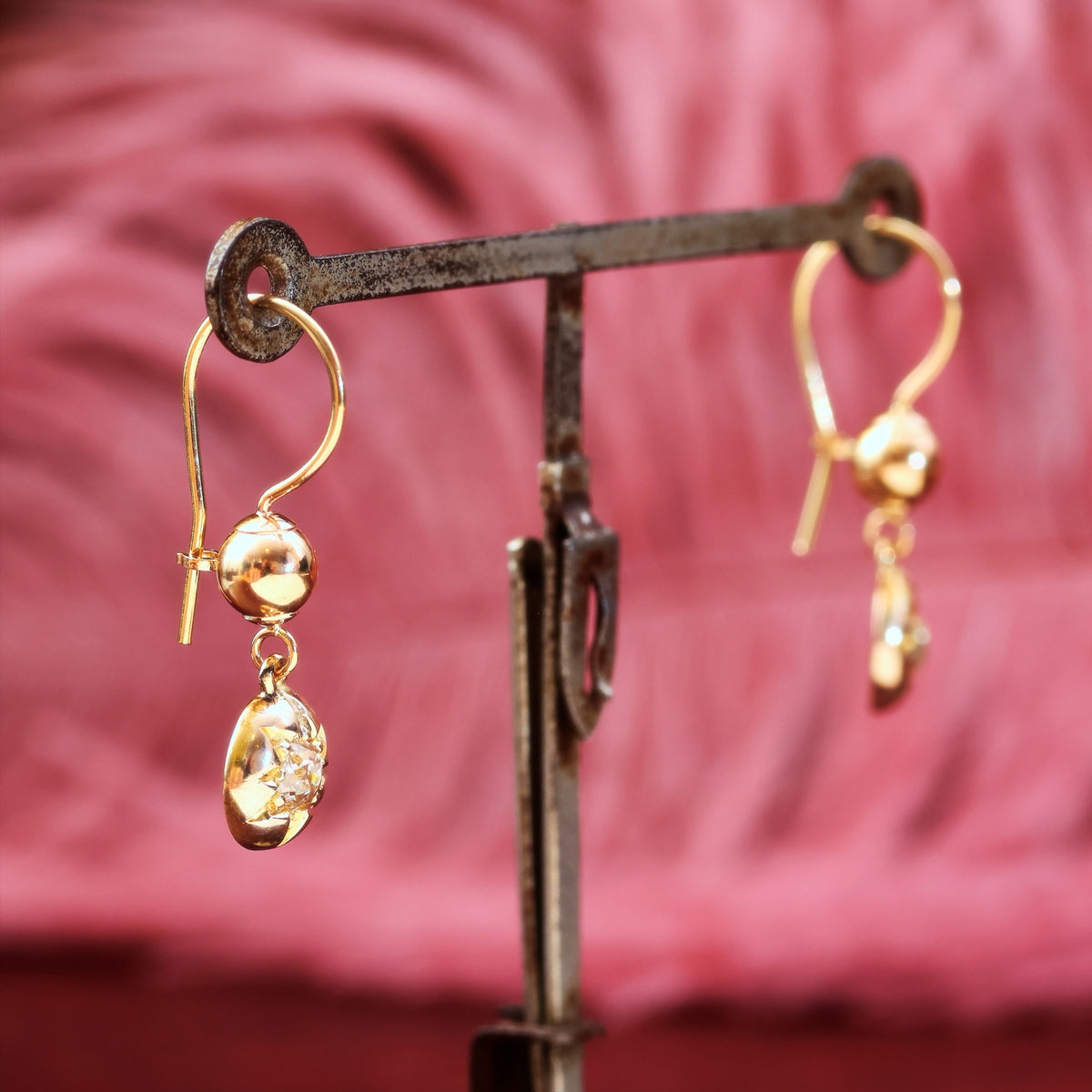 Antique Victorian Era Hand Cut Diamond Star Earrings