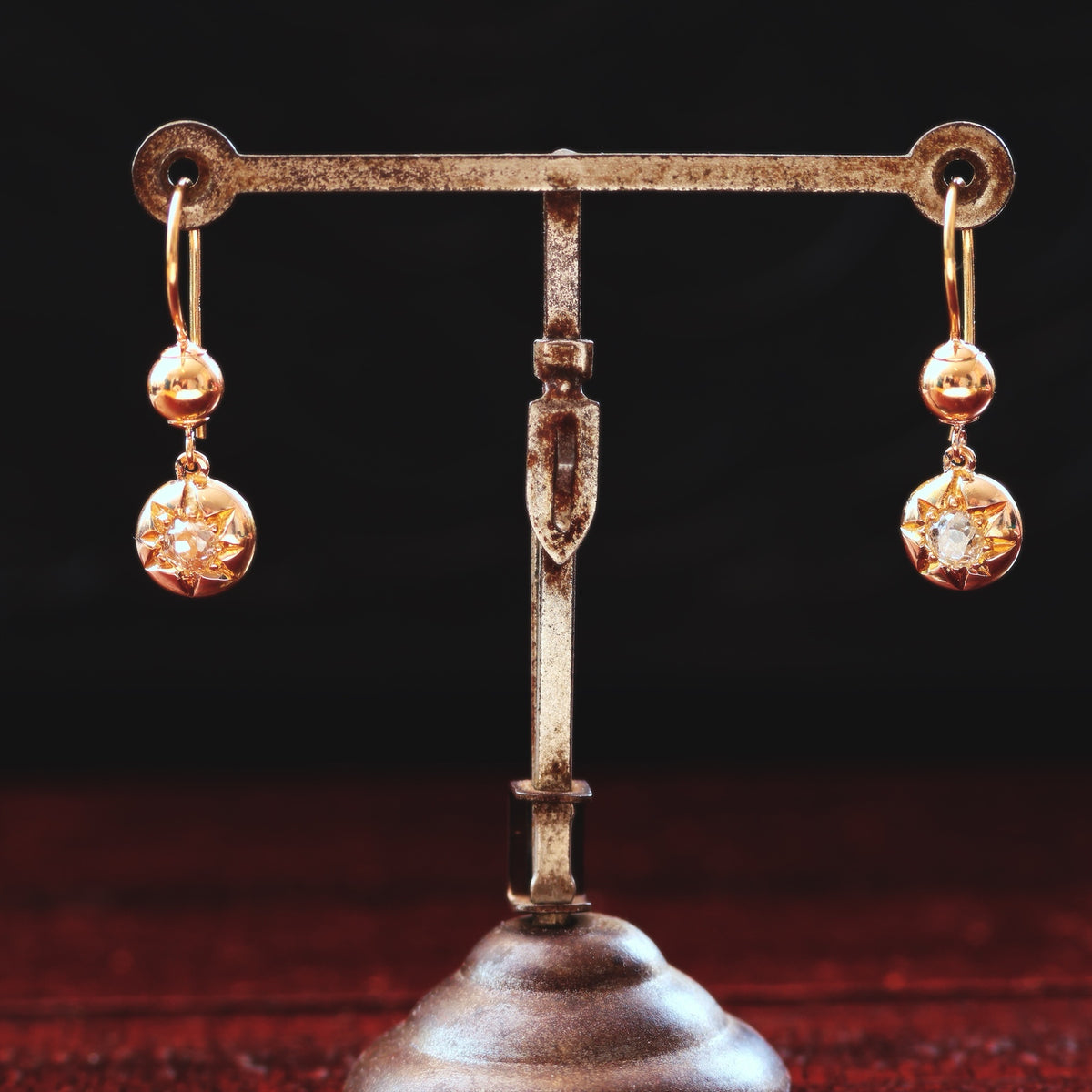 Antique Victorian Era Hand Cut Diamond Star Earrings