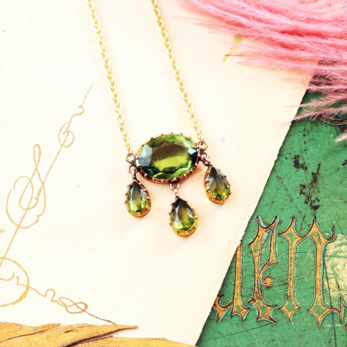 Antique Victorian Forest Green Tourmaline Necklet
