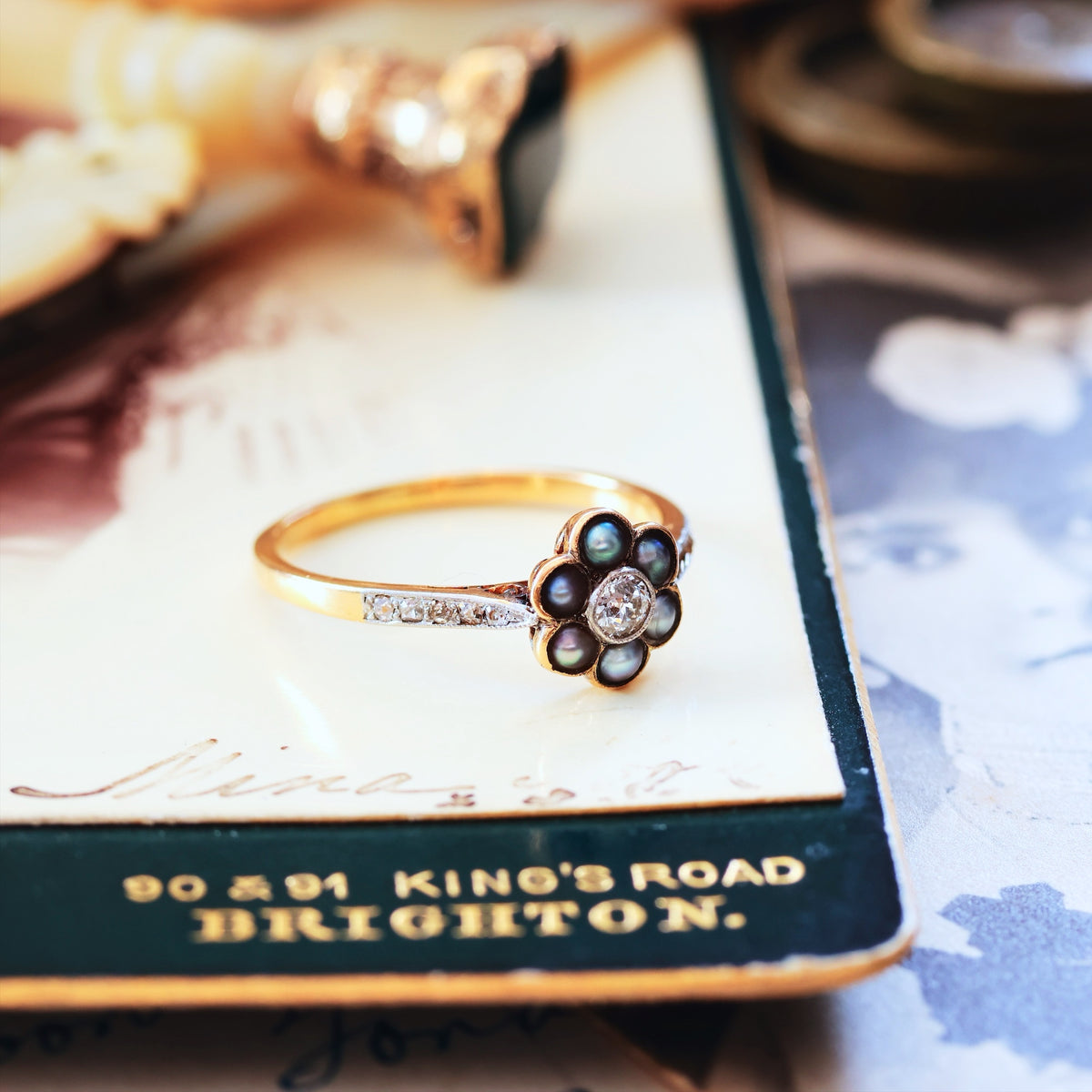 Antique Romance Diamond & Wild Pearl Ring