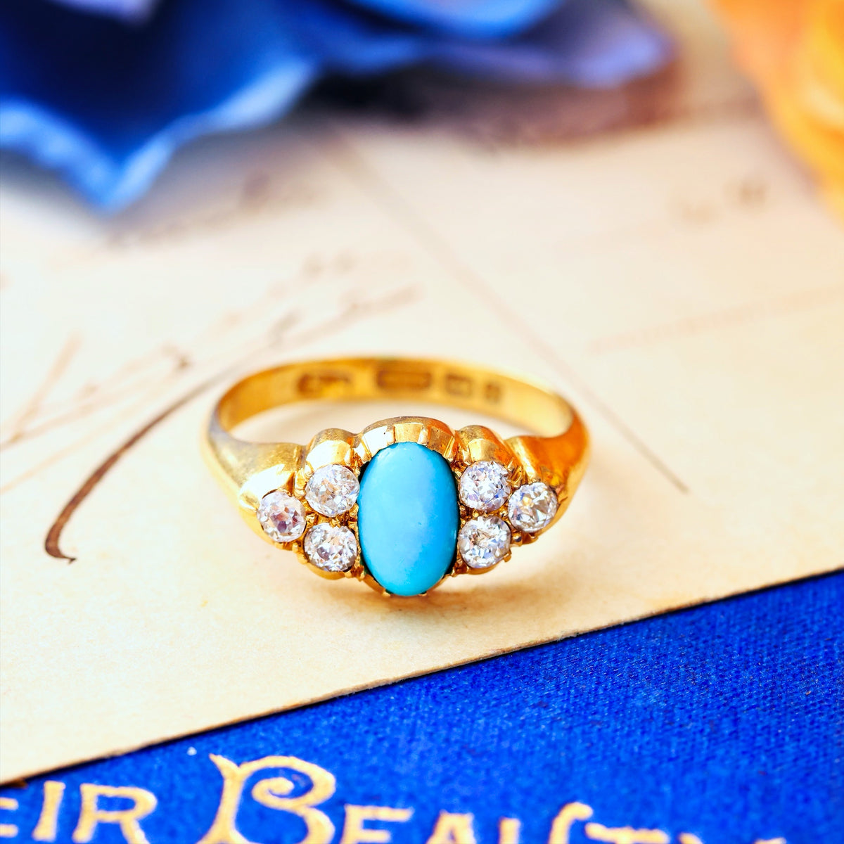 Fine Antique Victorian Persian Turquoise & Diamond Ring